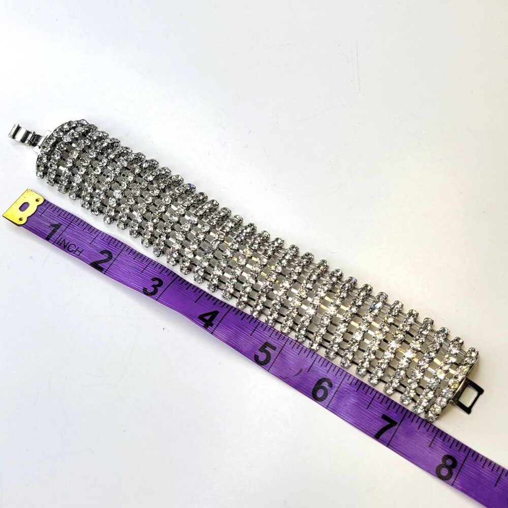 Vintage Rhinestone Wide Bracelet Cuff - Picture 11 of 14